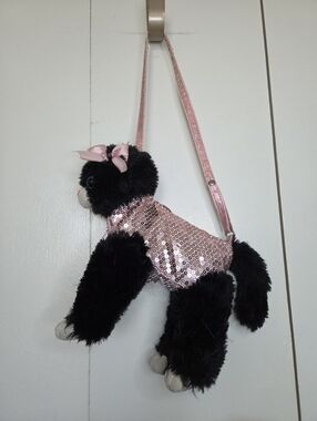 Poochie & Co. Black Cat Purse with Pink Sequin Plush Body and Pink Bow